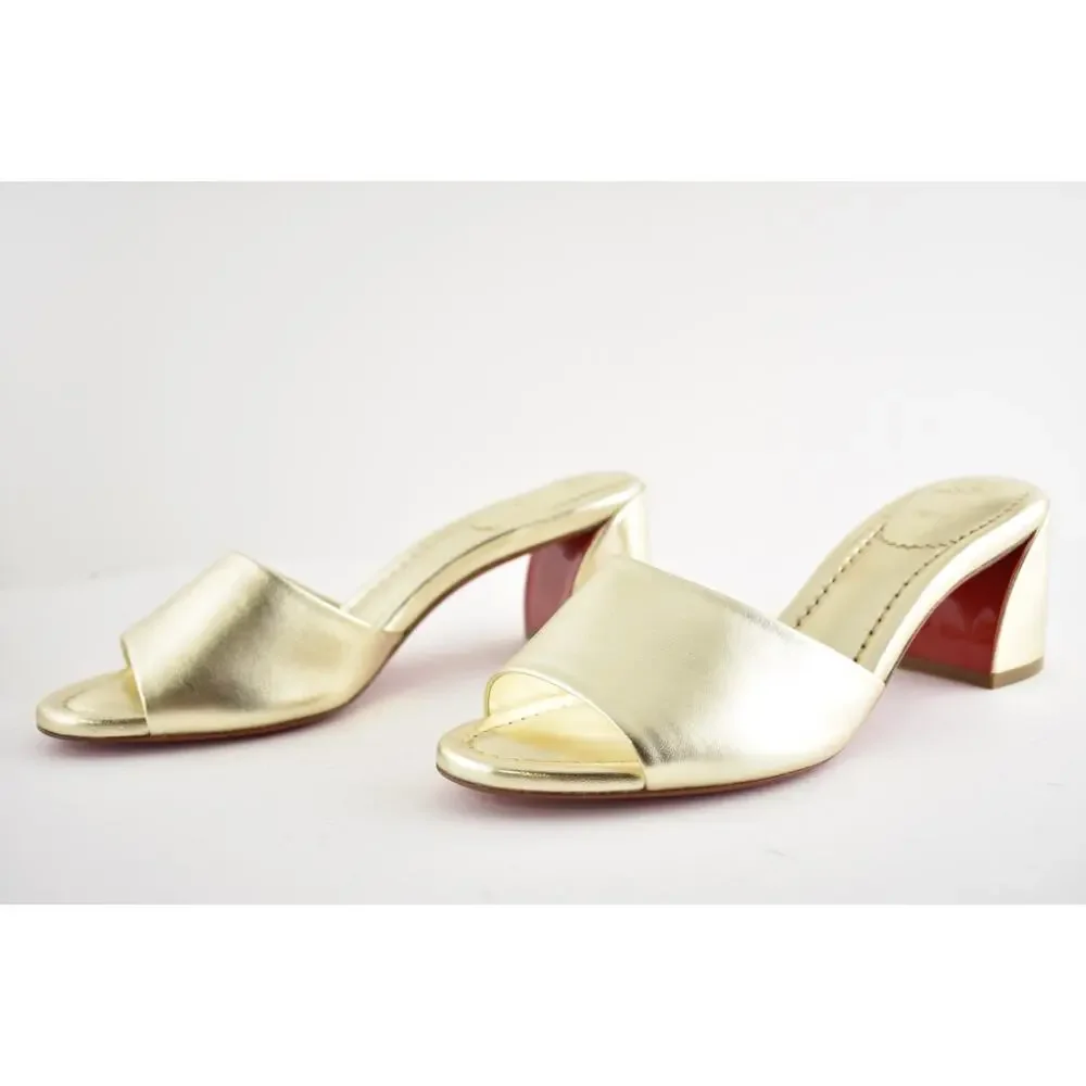 Christian Louboutin Jane Mule 55 Platine Gold Leather Backless Sandal Heel 39